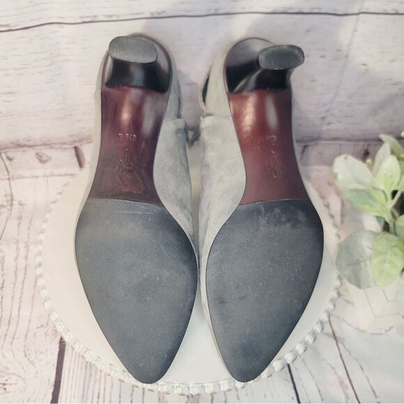 Cole Haan Gray Suede Leather Ankle Heeled Buckle Zip Booties Size 9.5B - Picture 8 of 16